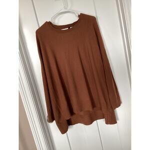 Eileen Fisher Women Wool Blend Knit Hi-Low Crewneck Pullover Sweater Brown SZ XL